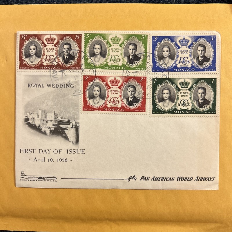 Monaco Royal Wedding set on cover 1956 FDC 