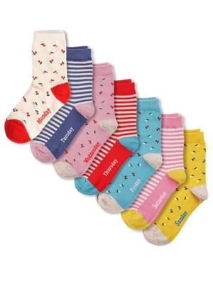 7 Days of the Week Gift Box Kids Girls Short Socks Cute Floral Design 4-6 yea...