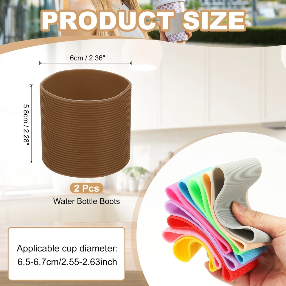Bota Botella Agua Silicona 2 Piezas, Funda Protectora Antideslizante, Marrón Foto 2 de 4