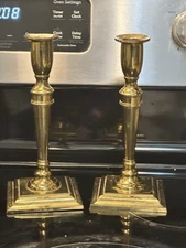 Antique Rostand Brass Candlestick Holders  Set Of Two Tapered Design 8”