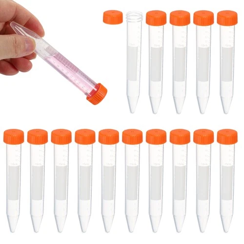 15mL Plastic Centrifuge Tubes, 100 Pack Centrifuge Tube with Blue Screw Caps