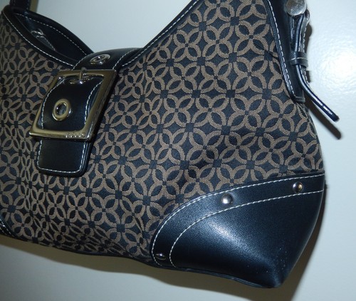 Relic Black w/muted gold pattern Faux Leather Fabric Purse Shoulder Hobo Bag - Picture 7 of 14