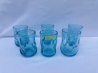 #21 Set of 6 Blenko (??) Vintage Glass Drinking Tumblers Aqua Blue
