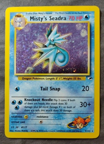 Prerelease Promo Rare Holo Misty's Seadra Card (Gym Heroes 9/132, Unltd English)