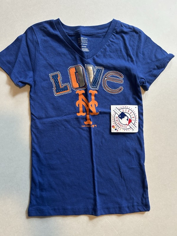 NEW MLB Team Athletics New York Mets Girls S (6/6X) V-Neck Tee