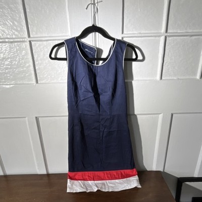 oodji Navy Red White Colorblock Shift Dress Sleeveless Round Neck Size 36