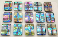 SET OF 15 pcs RECTANGLE DICHROIC FUSED GLASS pendant W15 CABS HANDMADE MOSAIC