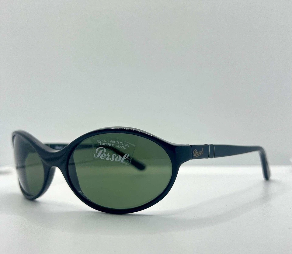 PERSOL 2505-S 95-Gafas de sol negras ovaladas de colección con lentes de cristal verde-Kit completo Foto 4 de 4