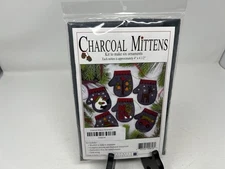 Charcoal Mittens 4 x 4.5"  Felt Applique Christmas Ornament Kit of 6 Rachel's