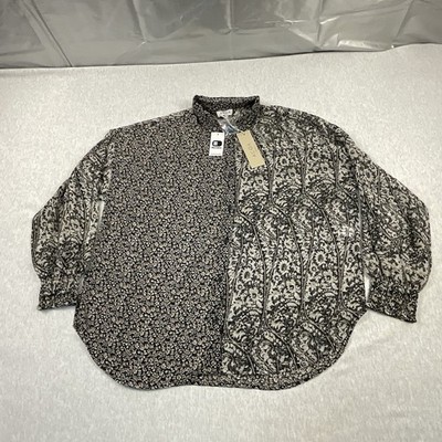 ACOA Collection Blouse Women s Large Lightweight Button Up Elastic Smocked Cuffs