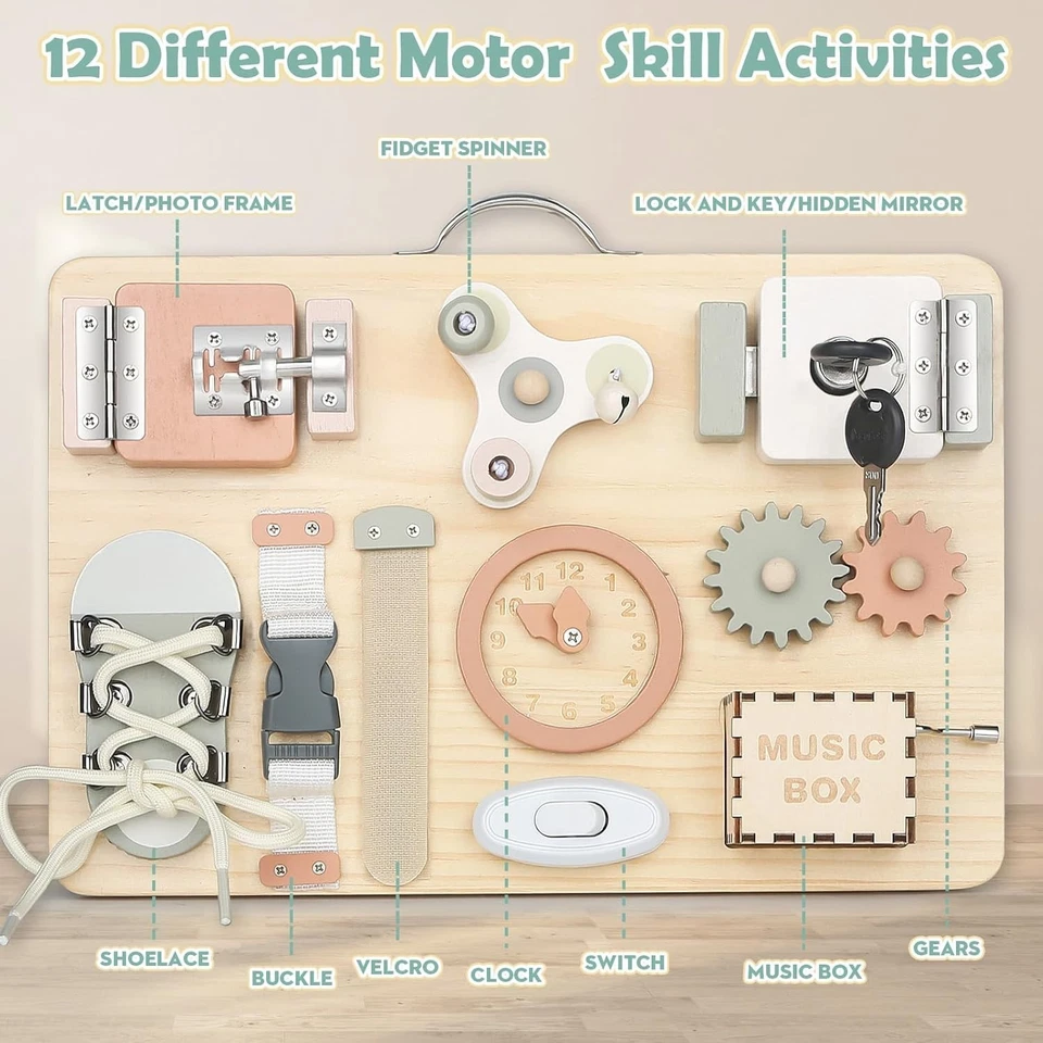 Joyreal Tavola Sensoriale Bambini Montessori Legno Busy Board Giochi Educativi - Immagine 3 di 4