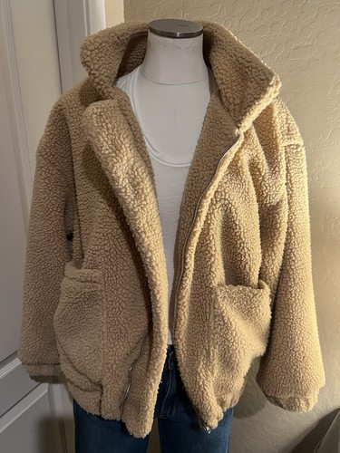 ZAFUL Nubby Fleece Collared Zip Jacket Pockets Camel Solid Short Women’s M