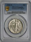 1943-S Walking Liberty 50c Silver Half Dollar PCGS UNC Detail Cleaned