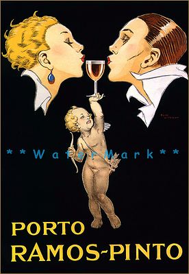 Porto Ramos Pinto 1920 Port Wine Advertising Vintage Poster Print Drinks Cupid 