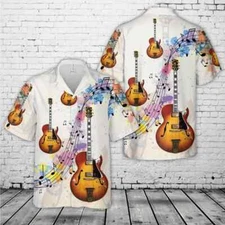 Guitar Hawaiian Button Down Shirt Unisex Adults S-5XL