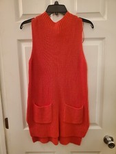 Jules & Leopold Red Sleeveless Sweater Dress Size S Pockets Retro Hippie Mod
