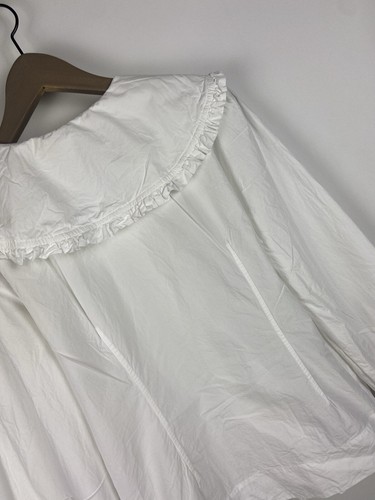 PVP $205 GANNI Camisa Blanca Algodón Gran Tamaño Cuello con Volantes Talla 38 - Imagen 19 de 19
