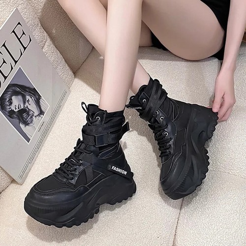 Fashion Women Chunky Platform Motorcycle Boots White Lace Up Thick Bottom Shoes - Picture 4 of 26