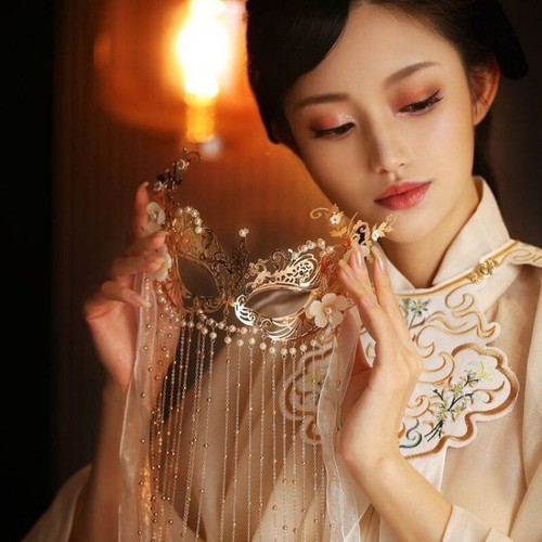 Maschera Hanfu cinese danza nappa velo antico copricapo tenda viso cosplay - Foto 4 di 7