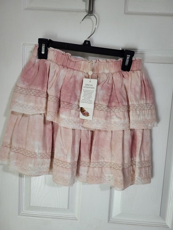 Chelsea And Violet Coordinating High Rise Lace Iinen Tie Dye Ruffle Mini Skirt 