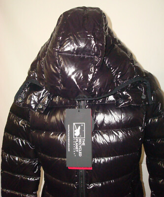 New $395 Womens Recycled Planet Quilted Puffer Coat Removable Hood S Black Parka