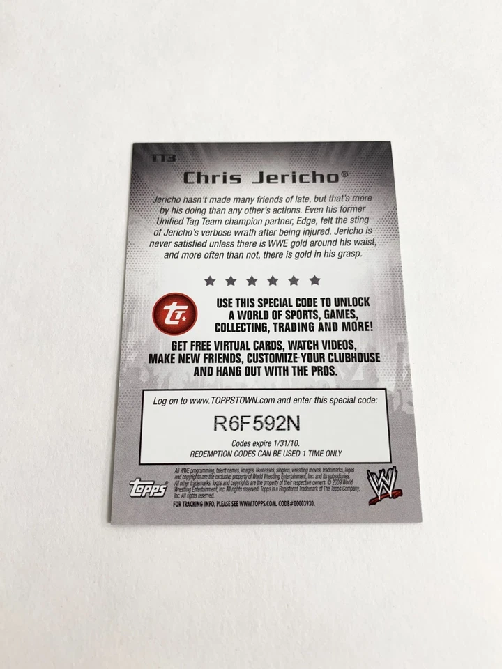 Chris Jericho 2009 Topps Town WWE Card # TT3 - Image 2 of 2