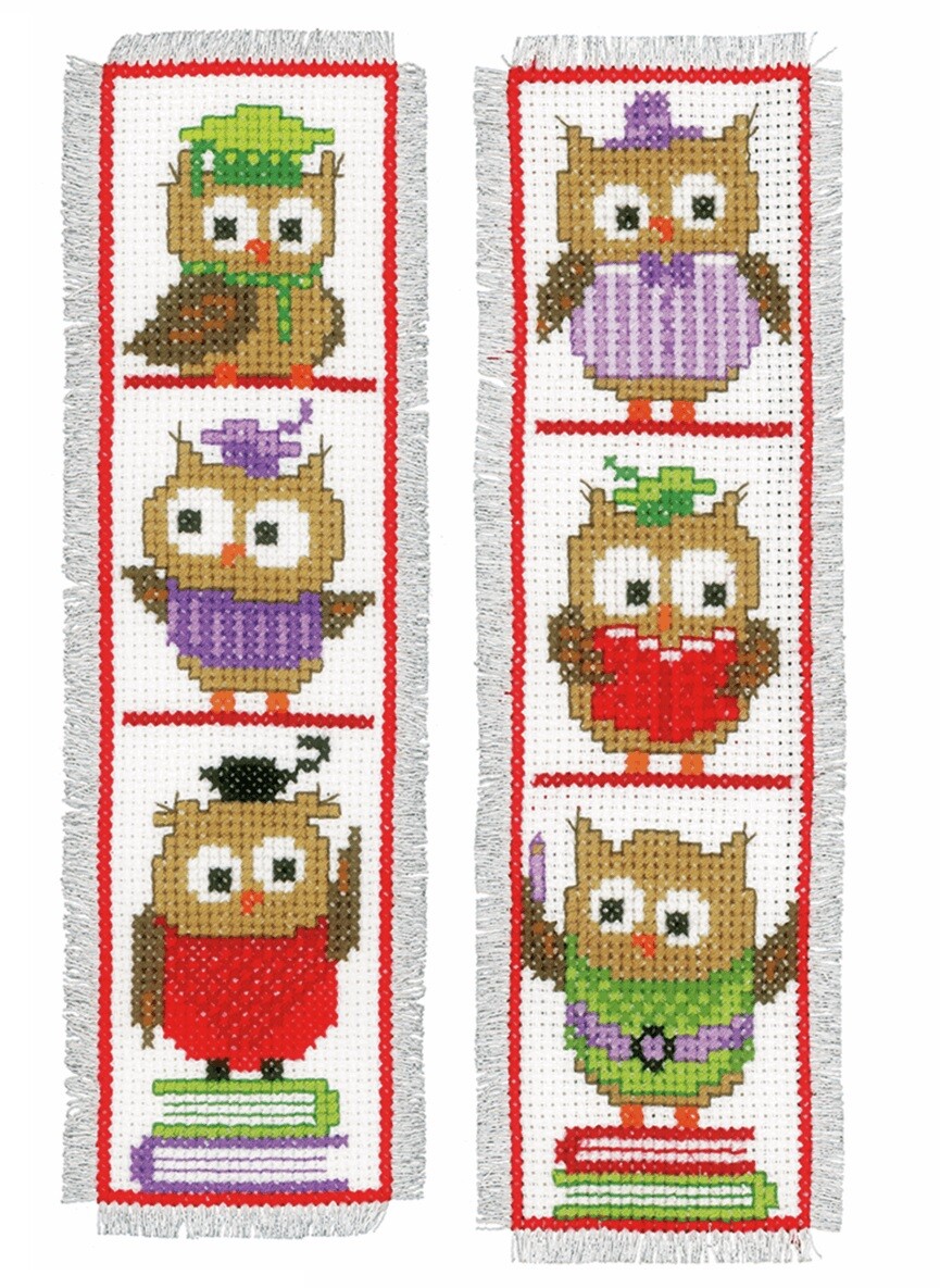 Vervaco Clever Owls Counted Cross Stitch Bookmark Kit - set of 2 designs
