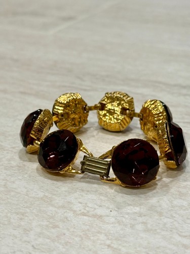 Pulsera De Colección Grande Facetado Vidrio Púrpura Estrás Declaración Joyería Patrimonial - Imagen 9 de 10