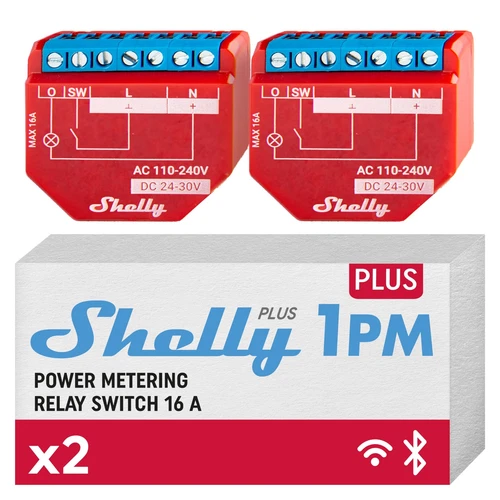 Shelly Plus 1PM Funk-Schaltmodul - Rot (2er-Pack)