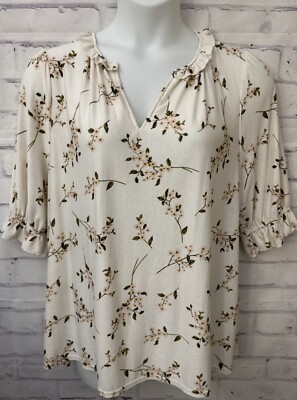 Melloday Plus Size Women s 1X Ivory Floral Boho Blouse Top Romantic Flawed