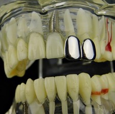 Double Cap Grillz Silver Tone Top Two Left K9 Teeth Grill Hip Hop Tooth Grills Double Cap Grillz Silver Tone Top Two Left K9 Teeth Grill Hip Hop Tooth Grills