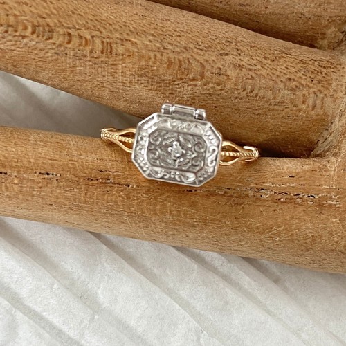 925 Sterling Silver Gold Vermeil Art Deco Hinged Box Ring Womens Size 7