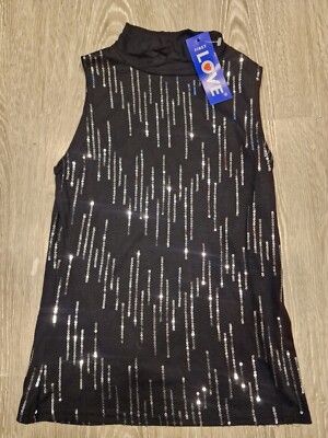 Womens First Love party smart Sequin Sleeveless High Neck Top Size S next day