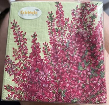 1 PKG ELISA GREEN SMALL PINK FLORAL NAPKINS COCKTAIL BEVERAGE NAPKINS ~ 40 3PLY