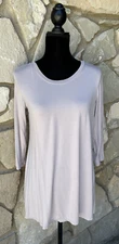 LOGO By Lori Goldstein Tunic Top Size Small S Beige 3/4 Sleeves Straight Hem VGC