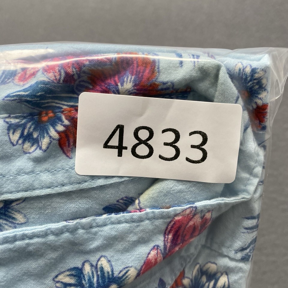 RVCA Shirt Mens XL Blue Red Floral Button Up Slim Fit Casual Preppy