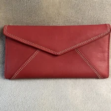 Vintage Buxton Envelope Style Wallet Ladies RED Leather Trifold NEW Credit Cards