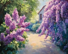 Garden with blooming lilacs oil painting 8x10 Print