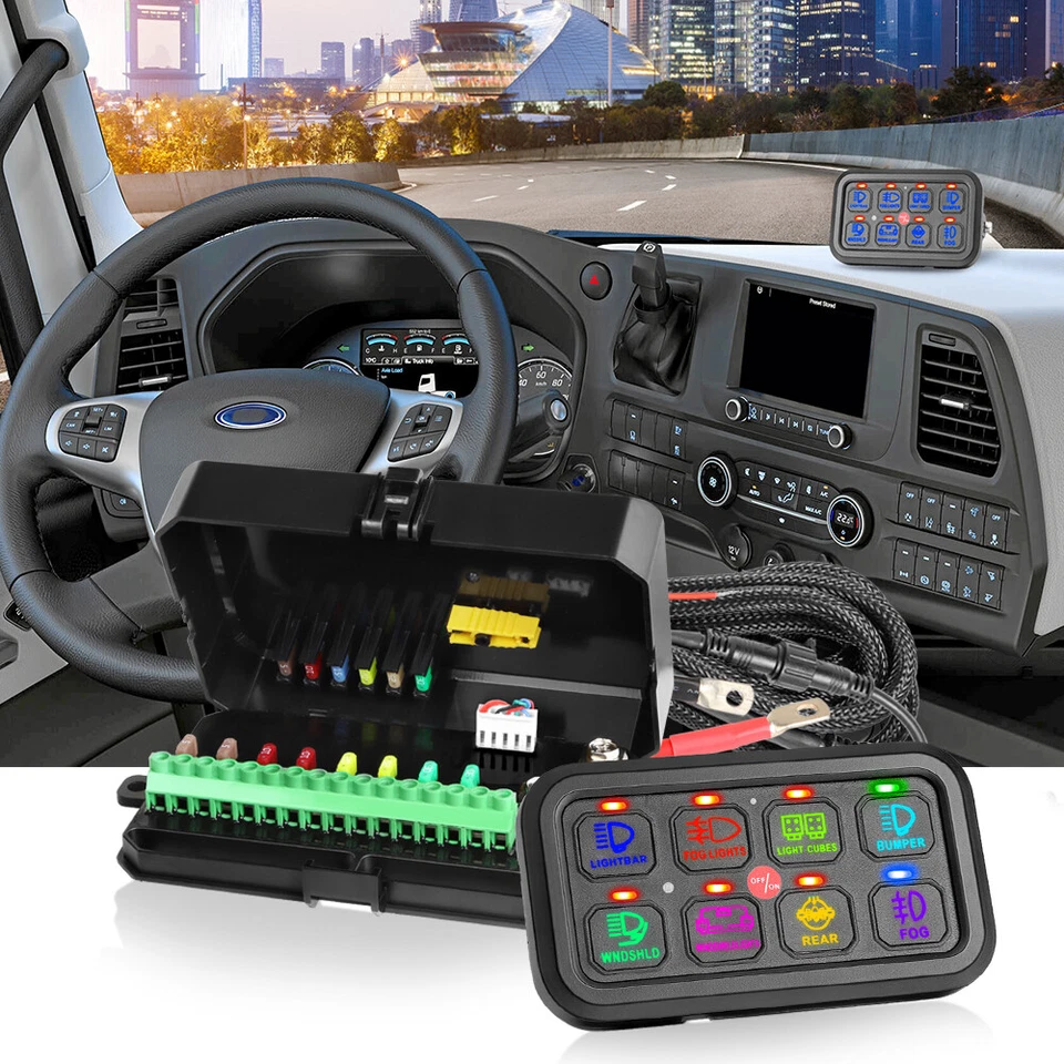 RGB 8 Gang Switch Panel Wireless LED Light Bar Relay System Marine Boat SUV 12V - Image 3 of 4