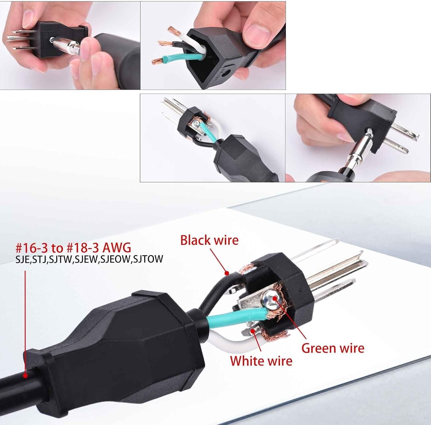 Quality Black Male & Female Connector Set for 15A Extension Cords - 5 Piece Pack