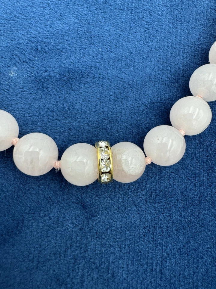 Impresionante collar chino de cuarzo rosa anudado a mano con cuentas chapado en oro jade Foto 3 de 4