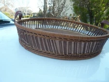Wicker Rattan Round Serving Tray W/Handle Durable Round wood 17"x3.5"