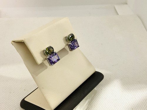 Peridot Amethyst Sterling Silver Post Earrings - Picture 3 of 7