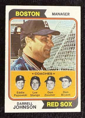 1974 Topps #403   Darrell Johnson Mgr   Don Zimmer + 3 Coaches   Red Sox  