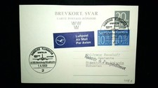 ʘ Sweden P198A Brevkort Svar 1968 First Flight LH210 Return (Stamps 7.30)