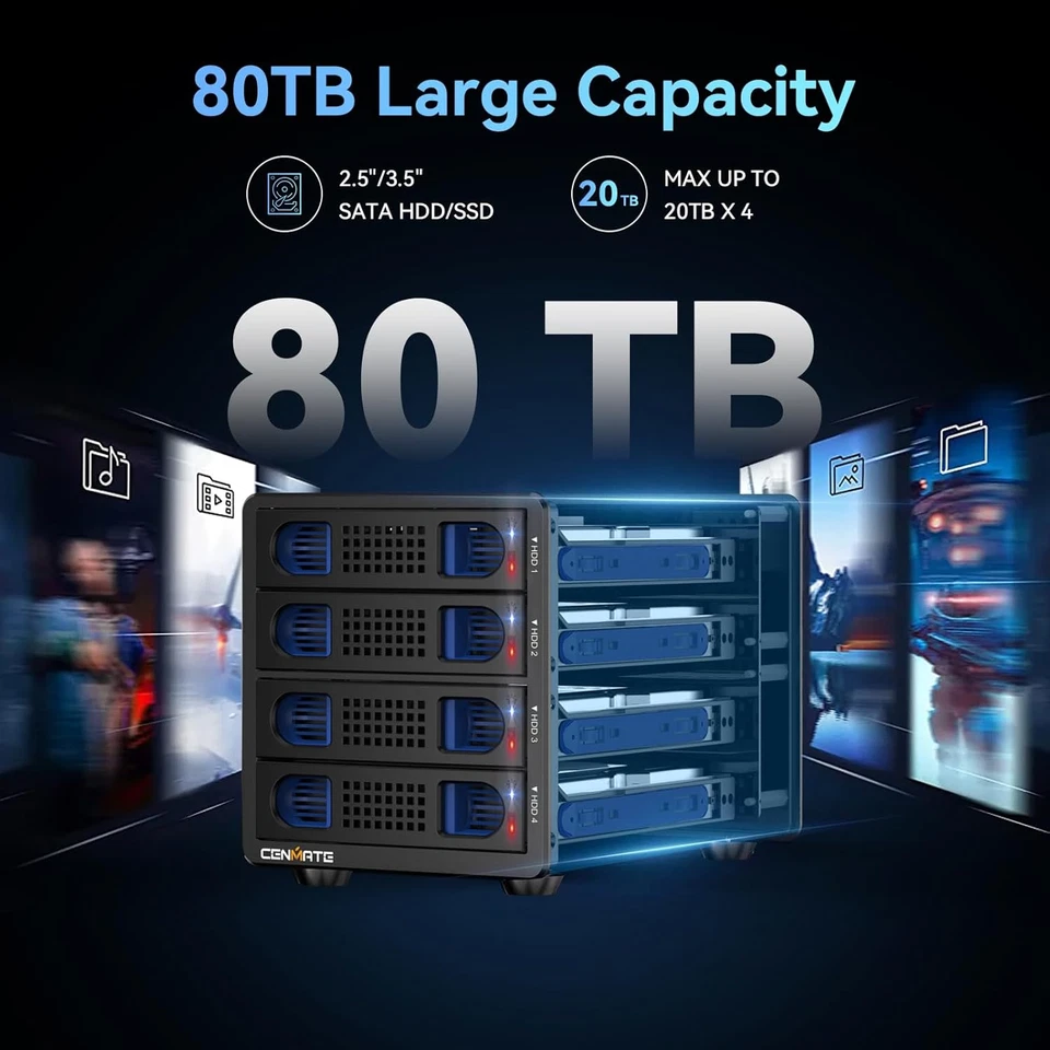 4 Bay Hard Drive Enclosure with Cooling Fan for 2.5/3.5" SATA HDD/SSD with USB A - Image 2 of 4