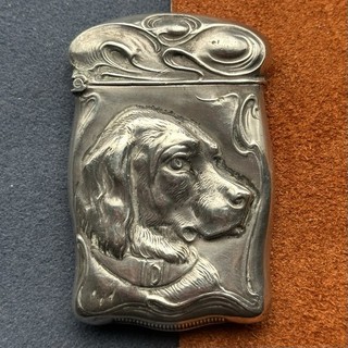ANTIQUE F.S. GILBERT STERLING SILVER DOG MATCH SAFE HIGH RELIEF SPORTING MOTIF!