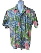 Hilo Hattie Made In Hawaii Shirt L Pineapple Floral Aloha Camp Collar