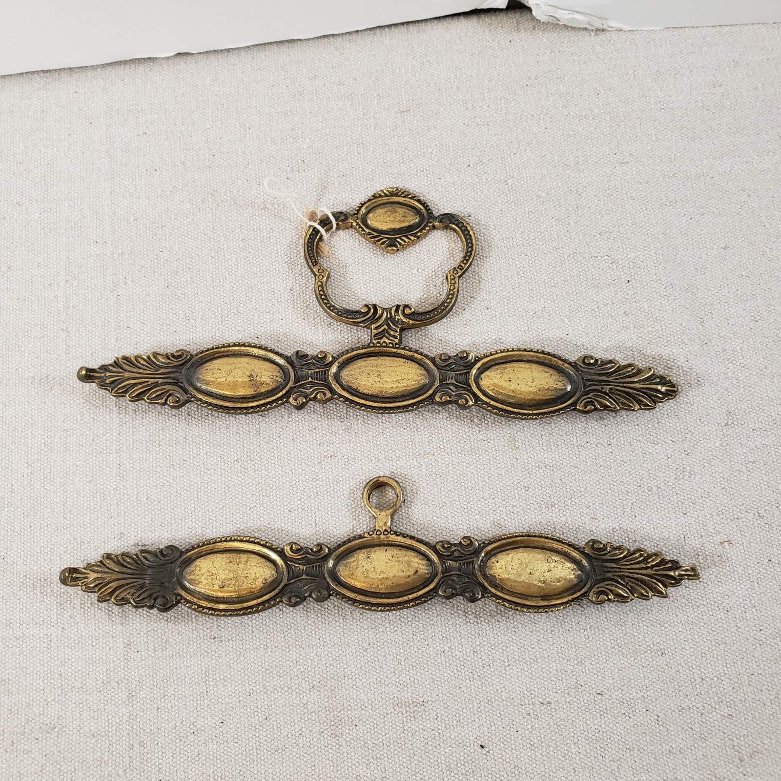 Brass Metal Ornate Bell Pull Hardware Needlepoint Tapestry Hanger Lot Of 2_AN