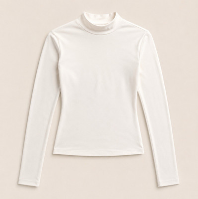 Hollister Women's S Regular White Solid Mock Neck Long Sleeve Pullover Top